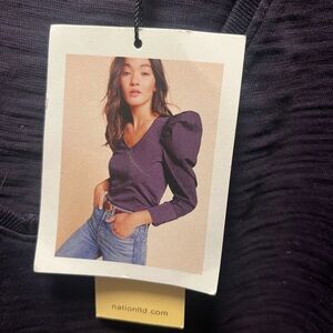 Nation LTD Women's Deep Purple navyPuff Sleeve Blouse